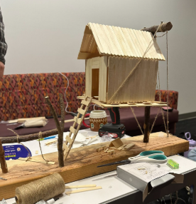 Tree house load test model with sticks and strings